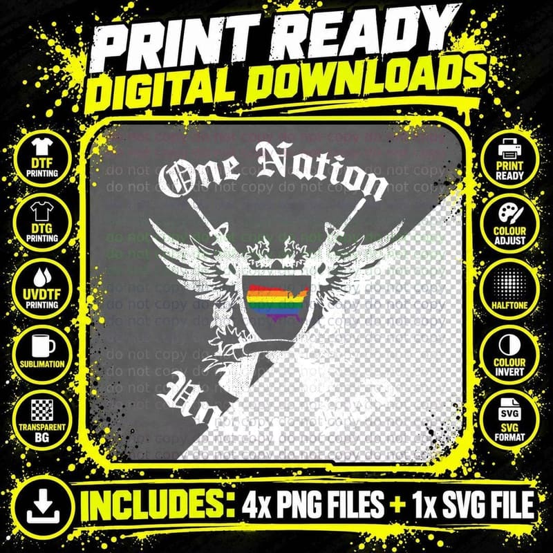 Rainbow Nation Pride T-Shirt, LGBTQ+ Unity, Pride Month Png SVG Digital Bundle