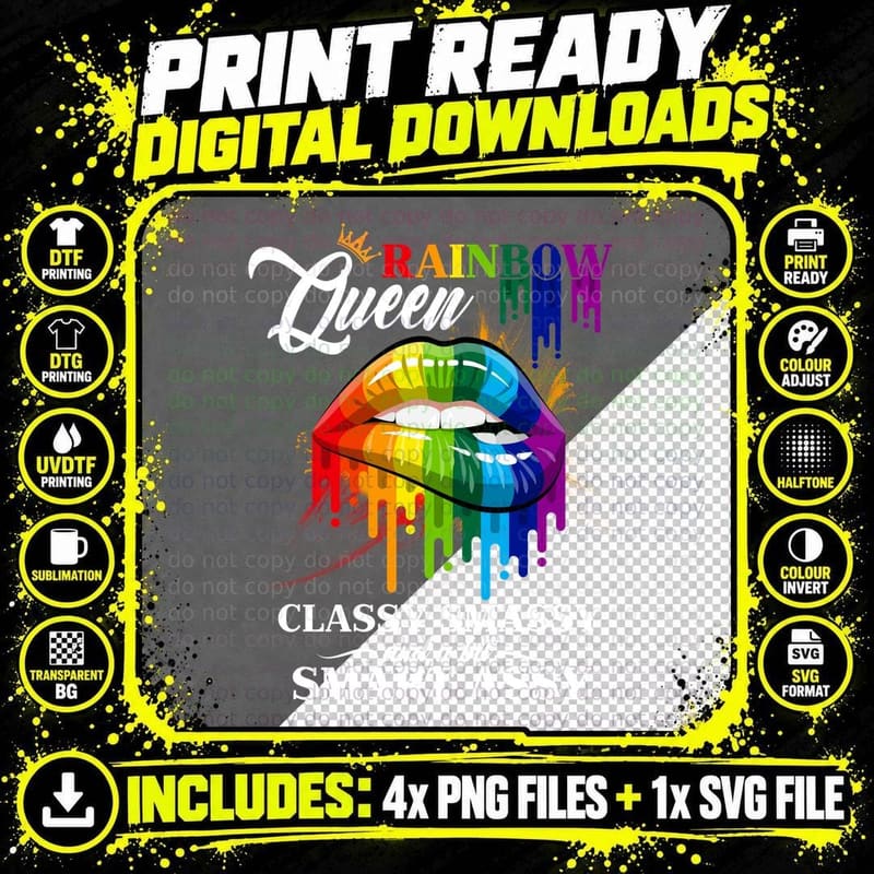 Rainbow Queen Lips T-Shirt, Pride Fashion Png SVG Digital Bundle