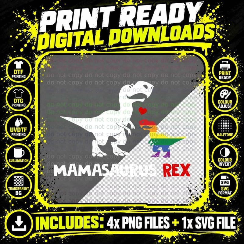 Rainbow Rex T-Shirt, Pride Apparel, LGBTQ+ Support Png SVG Digital Bundle