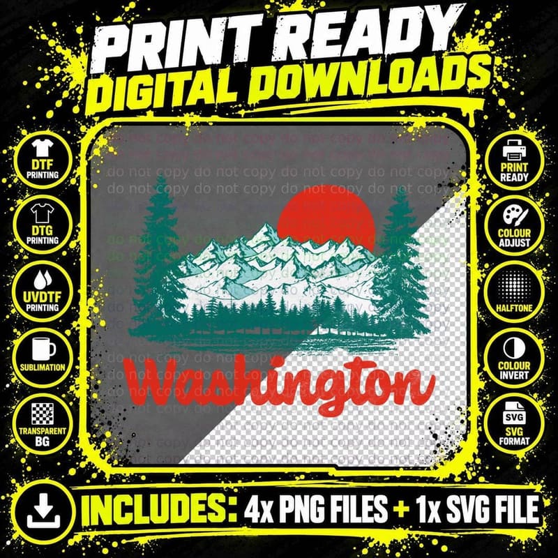 Retro Washington Vintage 80s State Pride Graphic T-Shirt Png SVG Digital Bundle