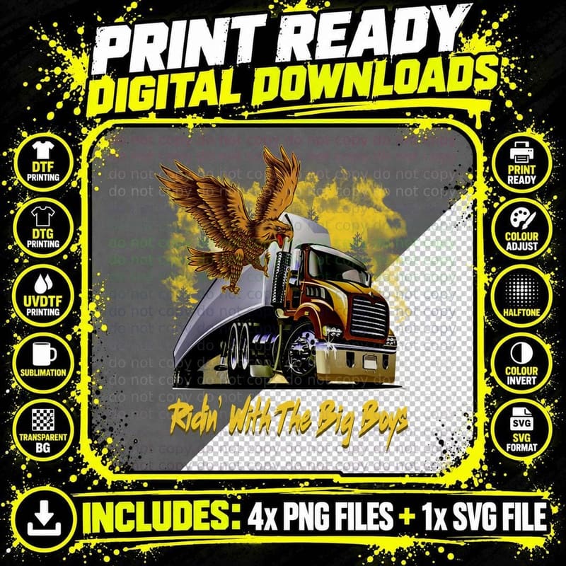 Riding with the Big Boys T-Shirt, Patriotic Trucking Png SVG Digital Bundle