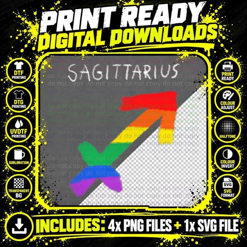 Sagittarius Zodiac Sign Gay Lesbian LGBT Pride Rainbow Png SVG Digital Bundle