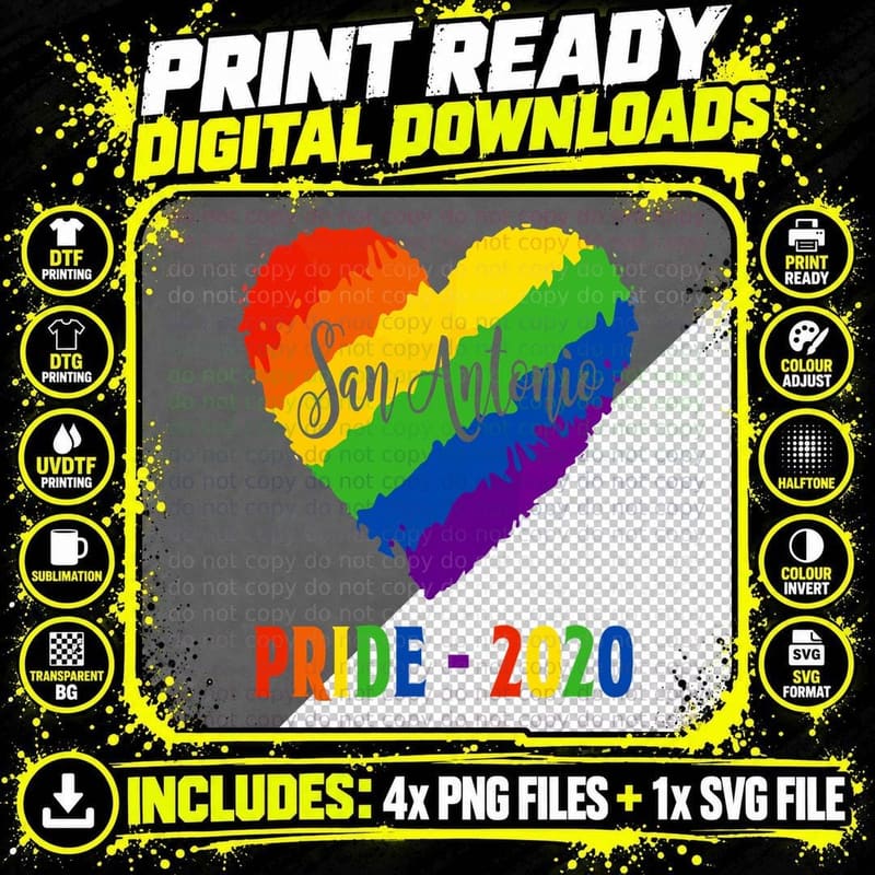 San Antonio Pride 2020 Rainbow Heart T-Shirt Png SVG Digital Bundle