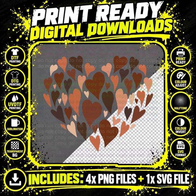 Skin Tones Hearts History Month Pride African American Png SVG Digital Bundle
