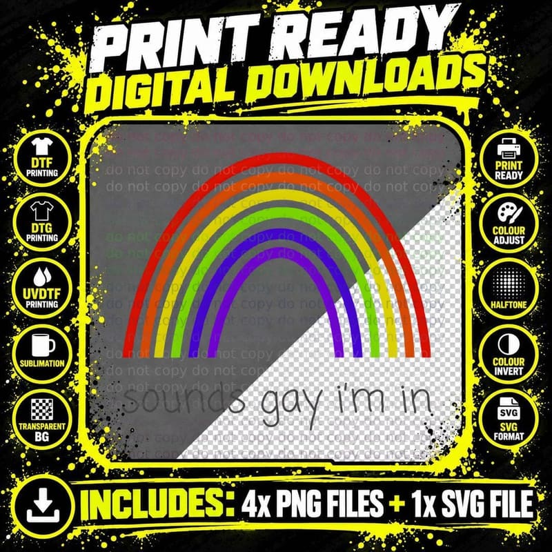 Sounds Gay I'm in Rainbow Graphic Simple Handwritten Png SVG Digital Bundle