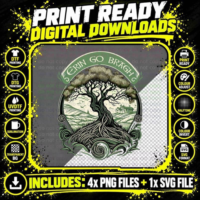 St Patricks Day Irish Pride Apparel Erin Go Bragh T-Shirt Png SVG Digital Bundle