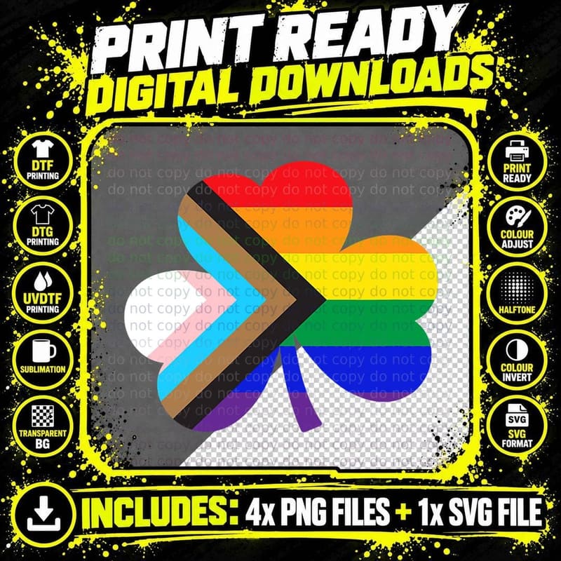 St. Patricks Day LGBTQ Gay Progress Pride Shamrock Png SVG Digital Bundle