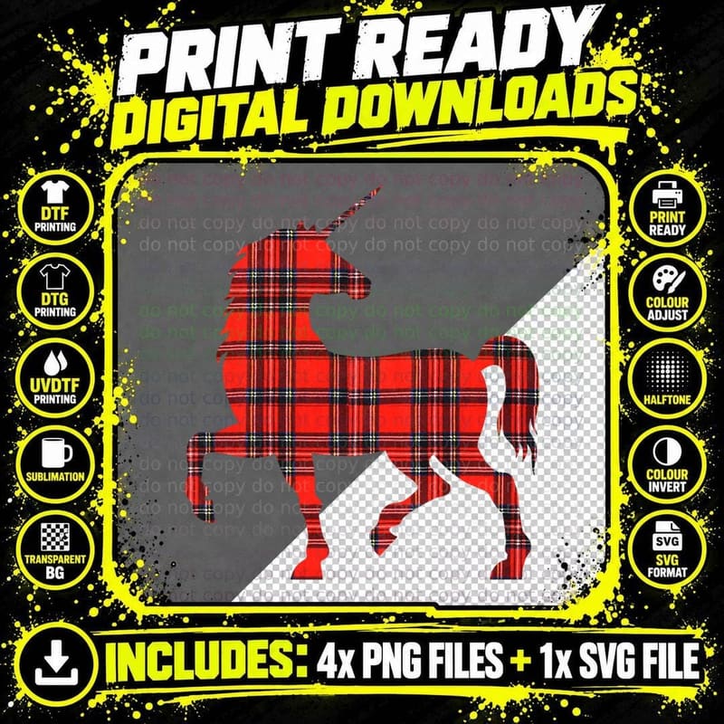 Stewart Plaid Unicorn Scottish Pride Tartan T-Shirt Png SVG Digital Bundle