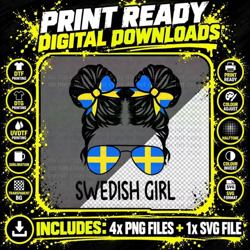 Swedish Girl Messy Hair Sweden Pride Patriotic Kids Png SVG Digital Bundle