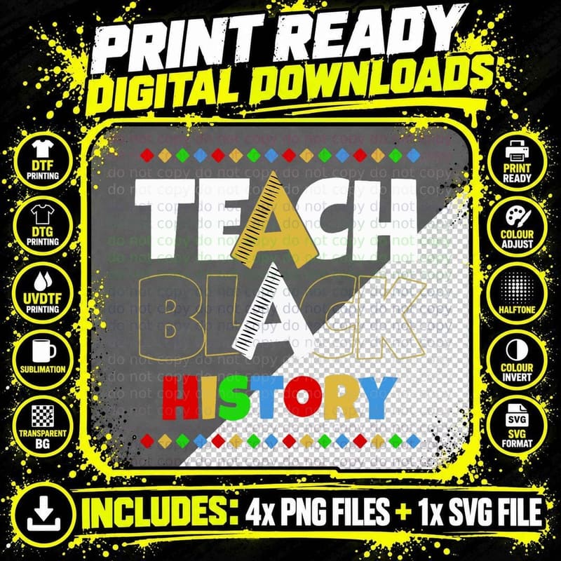 Teach Black History Black & Proud Pride African American Png SVG Digital Bundle