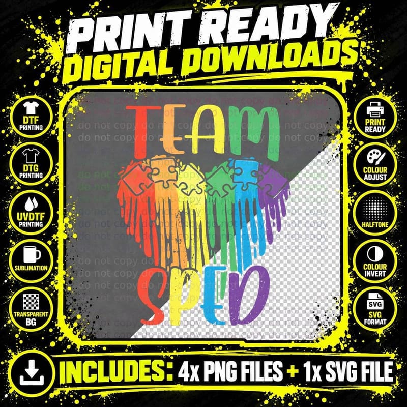 Team Sped Special Education T-Shirt, Rainbow Drip Heart Png SVG Digital Bundle