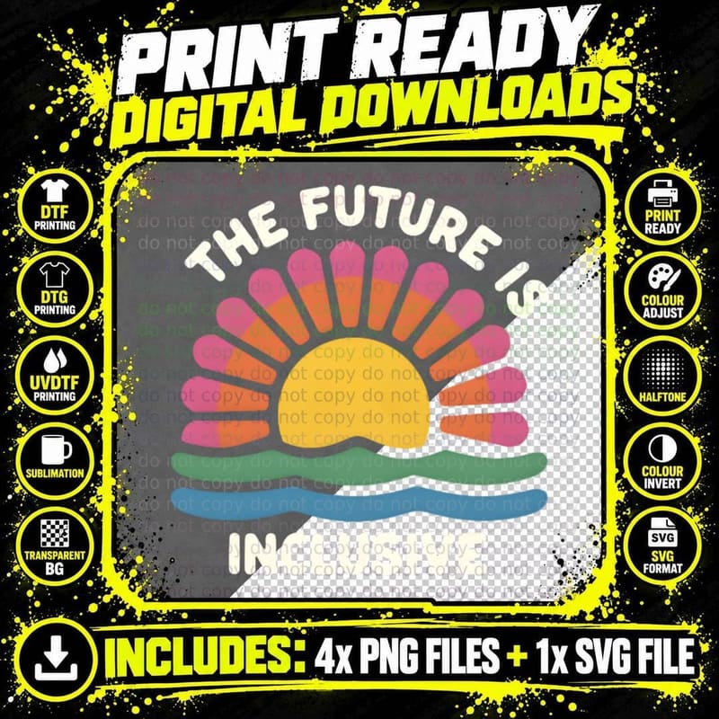 The Future Is Inclusive Rainbow Sunburst LGBTQ+ Pride Png SVG Digital Bundle