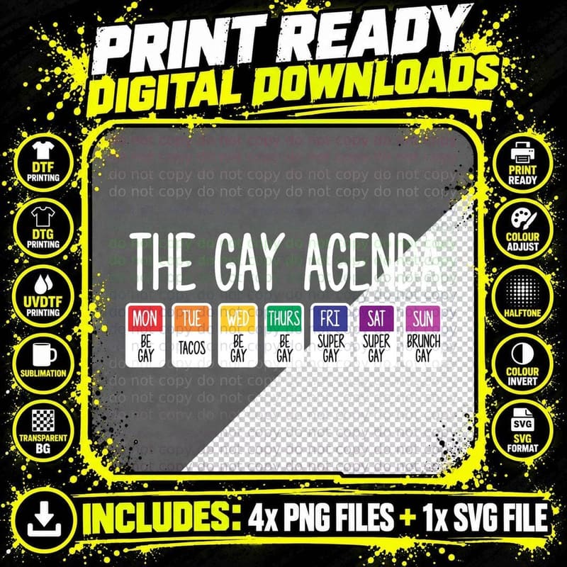 The Gay Weekly Agenda Funny LGBT Pride Rainbow Pullover Png SVG Digital Bundle