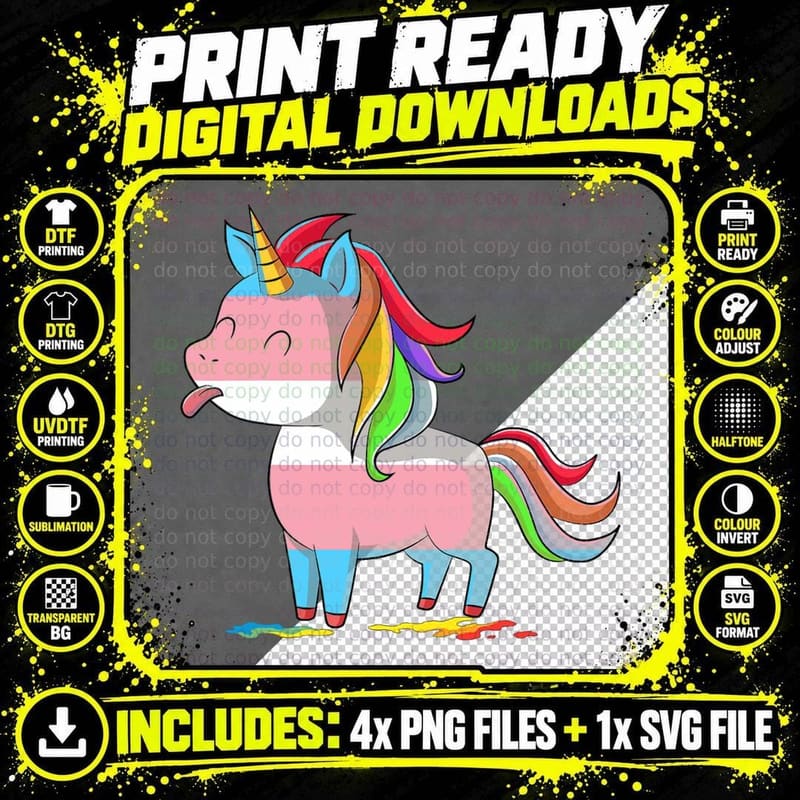 Trans Pride Unicorn Rainbow Mane Tee, Lgbtq Cute Cartoon Png SVG Digital Bundle