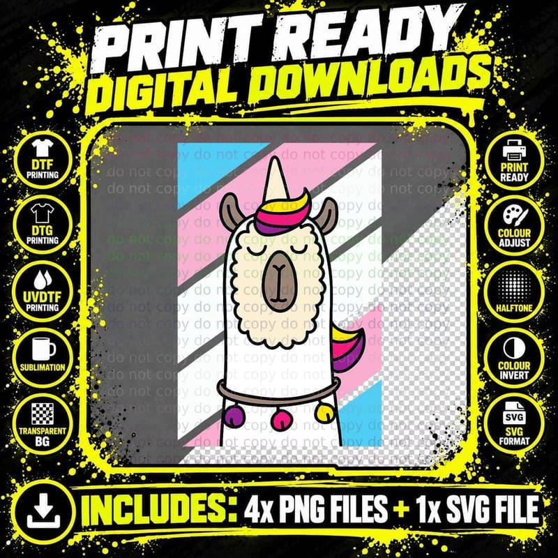 Trans-Gender Llama LGBT-Q Alpaca Unicorn Pride Flag Ally Png SVG Digital Bundle