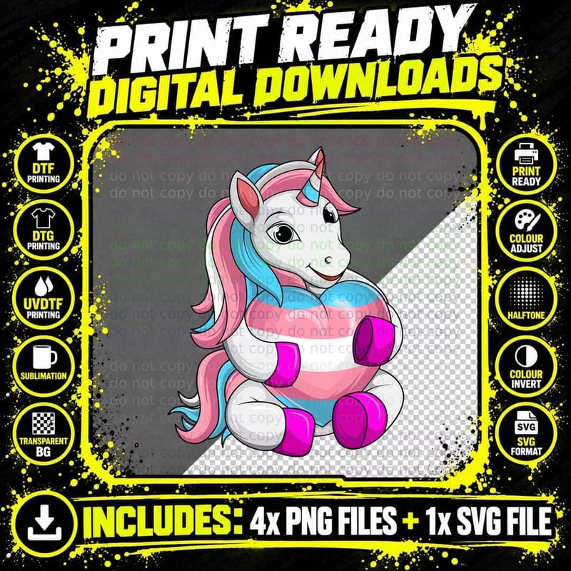 Transgender Pride Unicorn LGBT Trans Flag T-Shirt Png SVG Digital Bundle