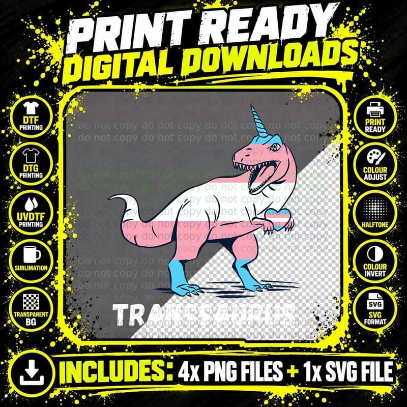 Transgender T-Rex Trans Pride Heart Unicorn Trans Pride Png SVG Digital Bundle