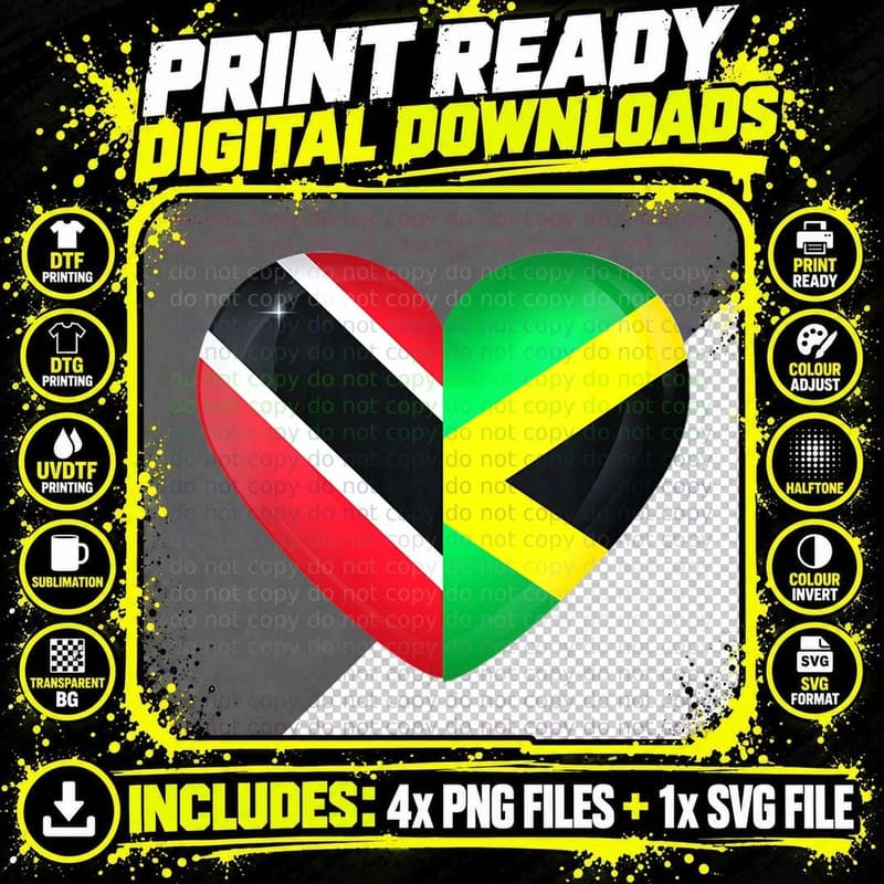 Trinidad and Tobago Flag Jamaica Jamaican Fla Png SVG Digital Bundle