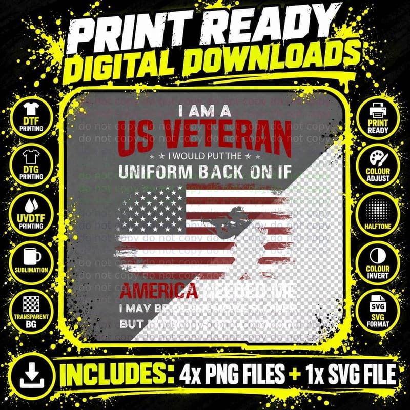 US Veteran T-Shirt, Patriotic Design, American Pride Png SVG Digital Bundle