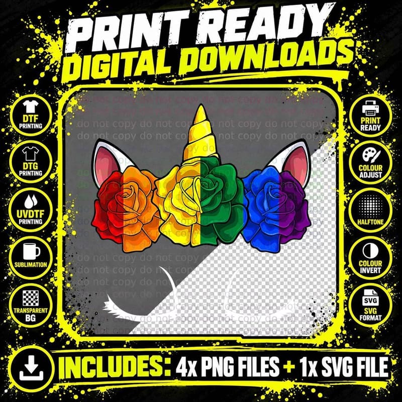 Unicorn Flower Rainbow LGBT, Q Cute Gay Pride Flag Ally Png SVG Digital Bundle