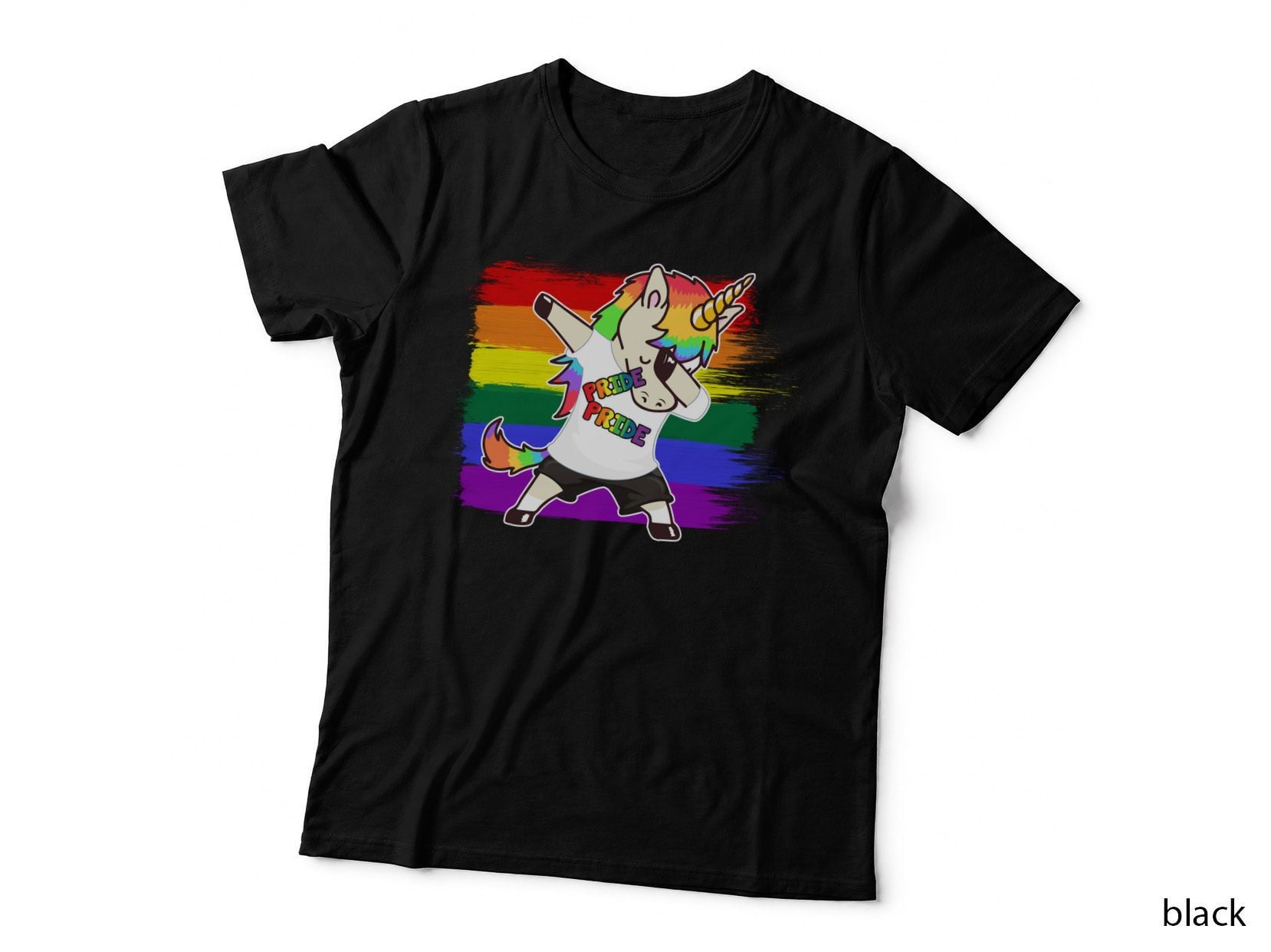 Unicorn Pride T-Shirt, Rainbow Dabbing Design, LGBTQ+ Pride
