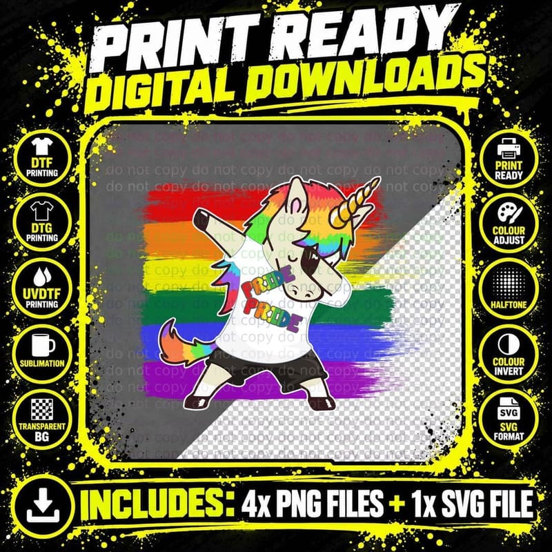 Unicorn Pride T-Shirt, Rainbow Dabbing Design Png SVG Digital Bundle