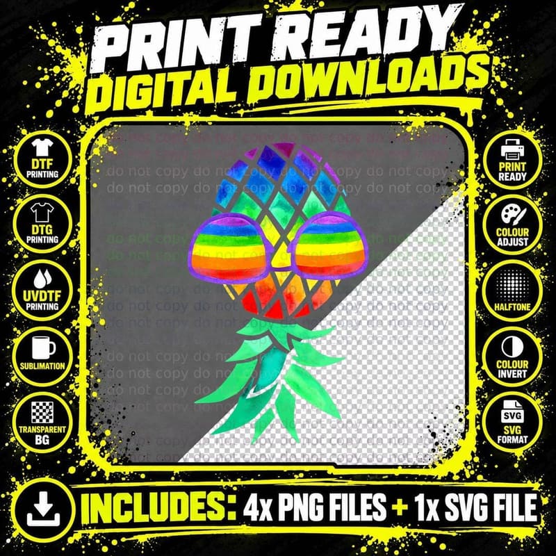 Upside Down Pineapple with Pride Flag Glasses Swingers Png SVG Digital Bundle