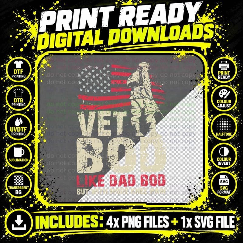 Vet Bod T-Shirt, Patriotic, Military Pride Apparel Png SVG Digital Bundle