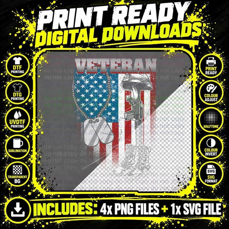 Veteran Distressed Flag T-Shirt, Patriotic Png SVG Digital Bundle