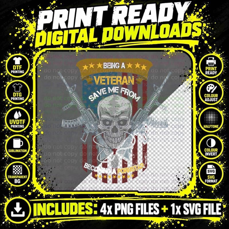 Veteran Skull with Rifles T-Shirt, Patriotic Png SVG Digital Bundle