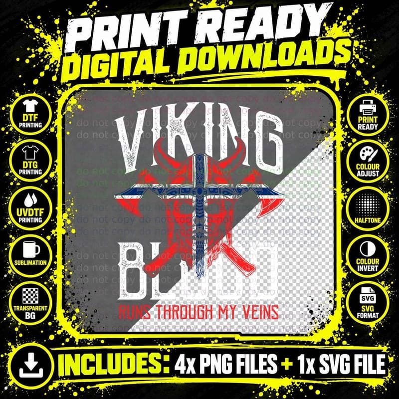 Viking Blood Skull Norwegian Flag Pride Norway T-Shirt Png SVG Digital Bundle