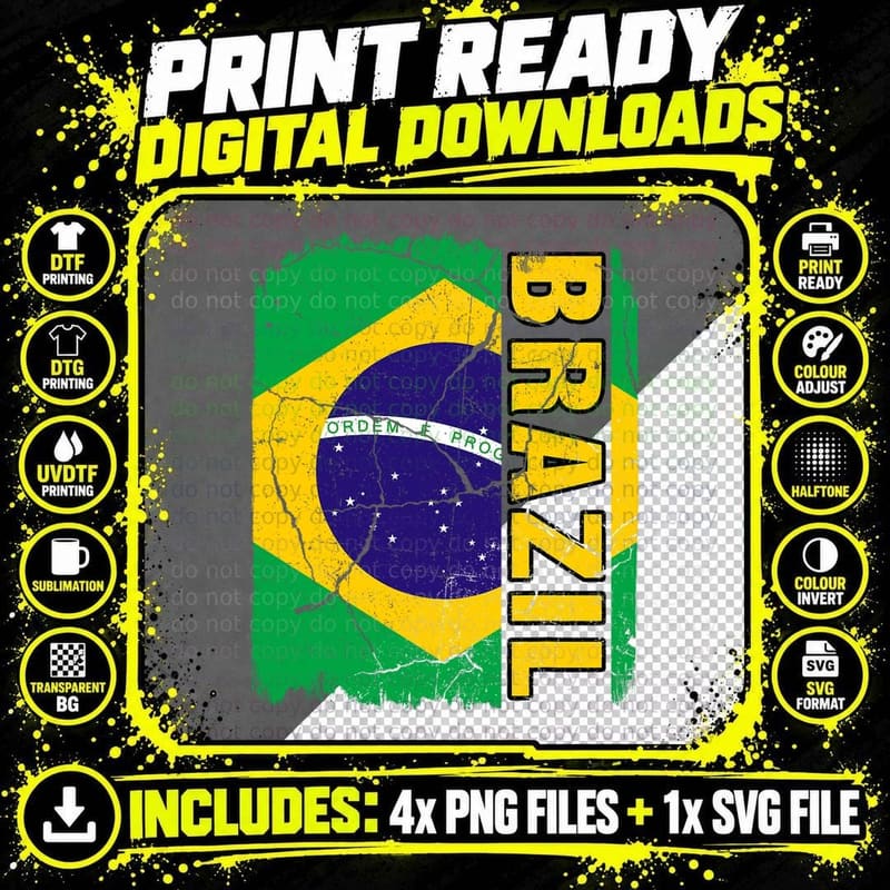 Vintage Brazilian Flag Brazil Pride Roots Heritage Gift Png SVG Digital Bundle