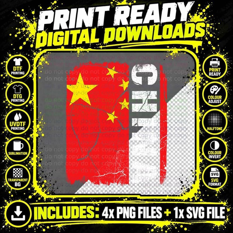 Vintage Chinese Flag China Pride Roots Heritage Gift Png SVG Digital Bundle
