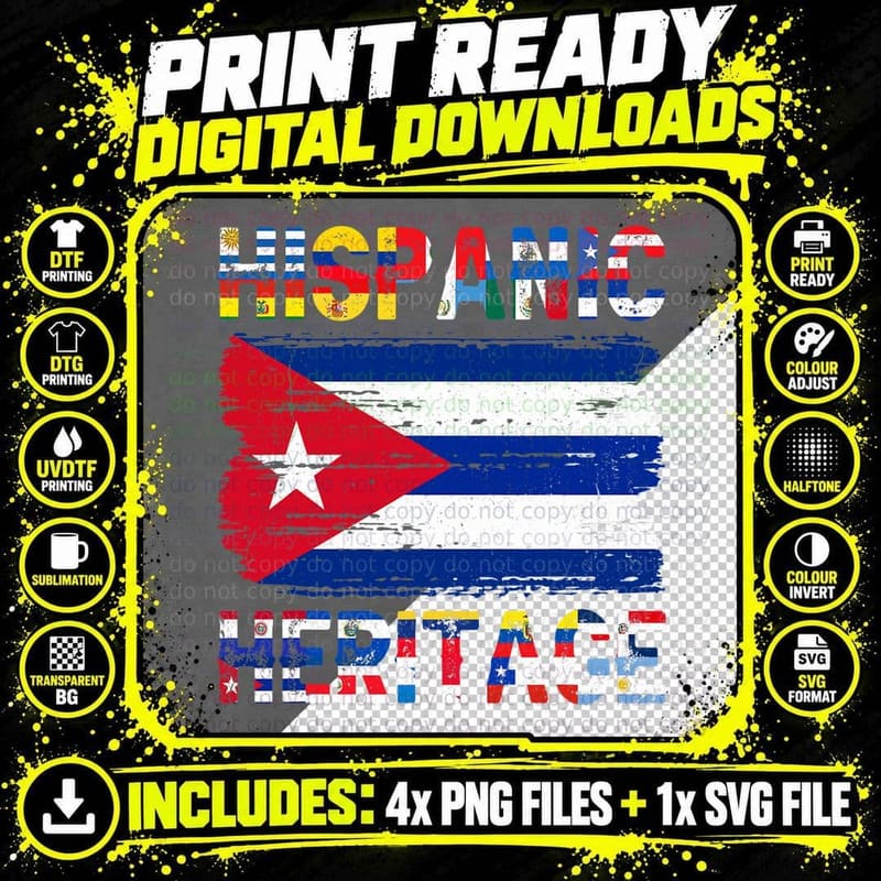 Vintage Cuba Cuban Flag Pride Hispanic Heritage T-Shirt Png SVG Digital Bundle