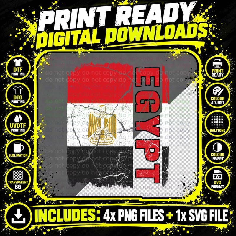 Vintage Egyptian Flag Egypt Pride Roots Heritage Gift Png SVG Digital Bundle