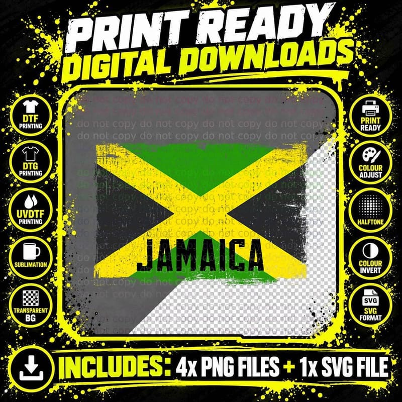 Vintage Jamaica Flag Heritage Roots Jamaican Pride Png SVG Digital Bundle
