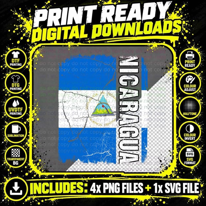 Vintage Nicaraguan Flag Nicaragua Pride Roots Heritage Png SVG Digital Bundle