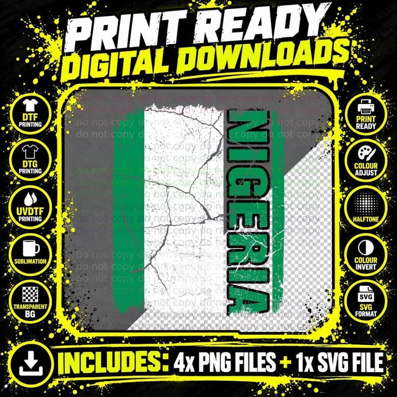 Vintage Nigerian Flag Nigeria Pride Roots Heritage Gift Png SVG Digital Bundle