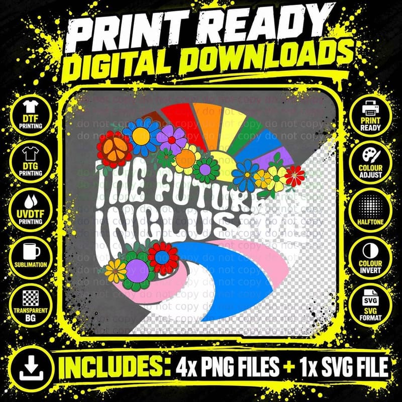 Vintage the Future Is Inclusive LGBT Gay Rights Pride Png SVG Digital Bundle