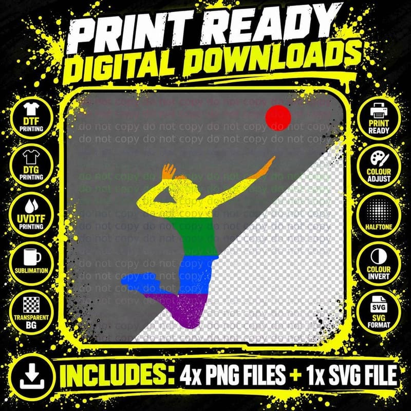 Volleyball Gay Pride LGBTQ Volleyball Player Supporter Png SVG Digital Bundle