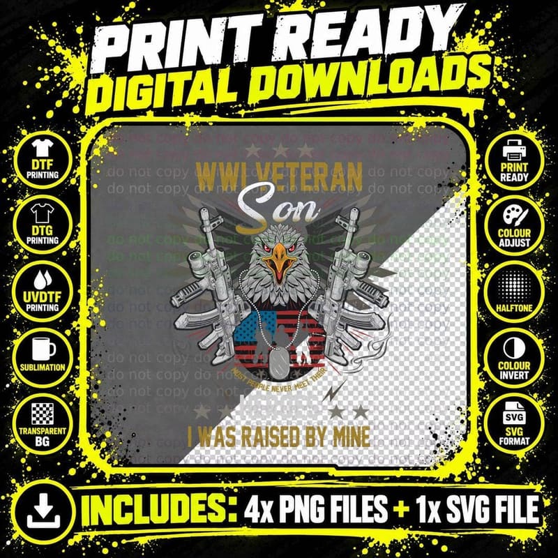 WWI Veteran Son T-Shirt, Patriotic Military Pride Png SVG Digital Bundle