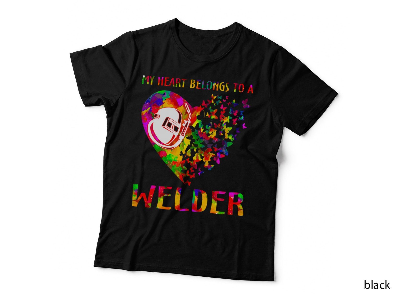 Welder Heart Butterflies T-Shirt, Colorful Art, Welder Pride