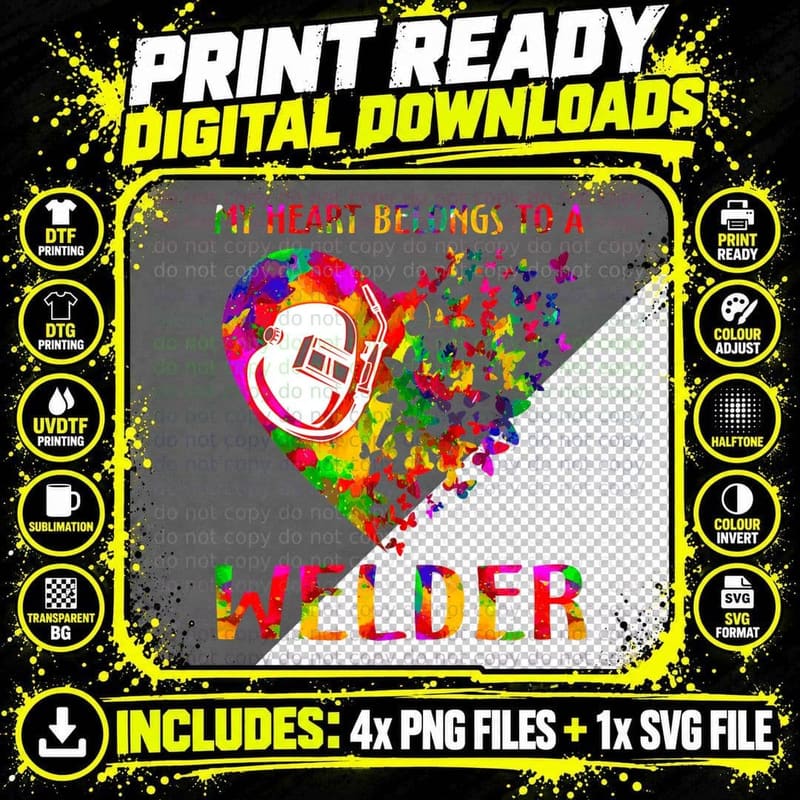 Welder Heart Butterflies T-Shirt, Colorful Art Png SVG Digital Bundle