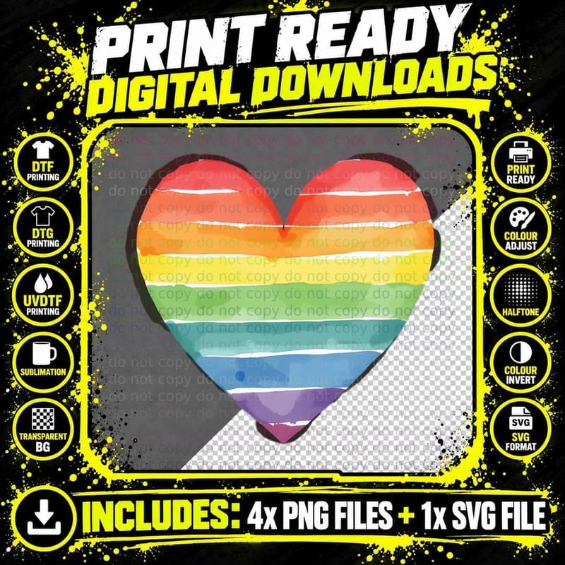Whimsical Rainbow Heart Watercolor Stripes Soft Ethereal Png SVG Digital Bundle