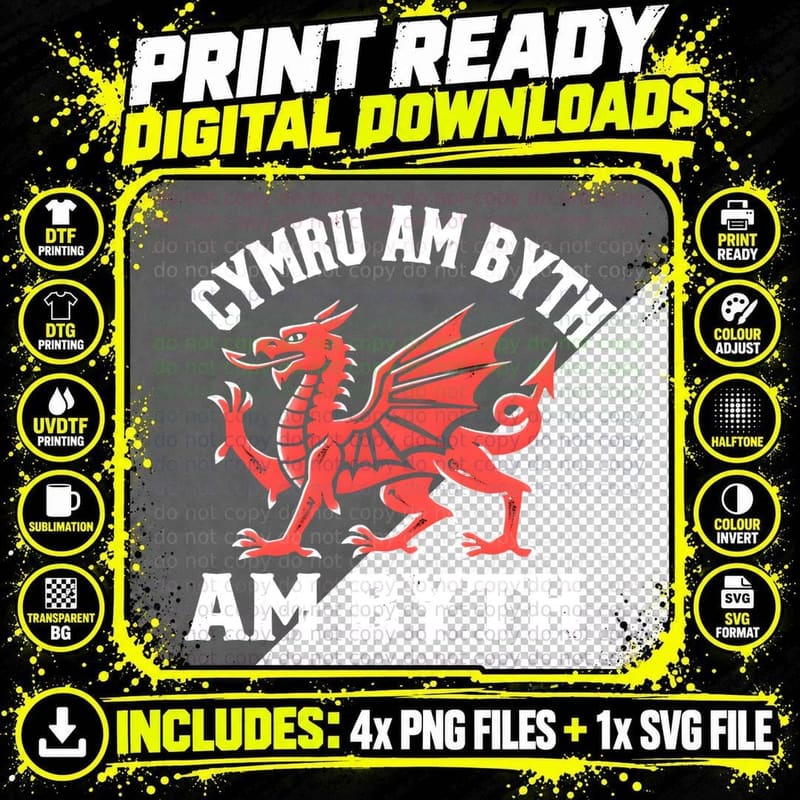 Y Ddraig Goch Distressed Shirt, Cymru Am Byth Welsh Png SVG Digital Bundle