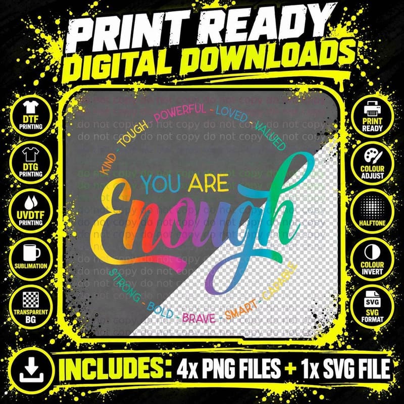You Are Enough LGBT Pride Month Gay Lesbian Rainbow Ally Png SVG Digital Bundle