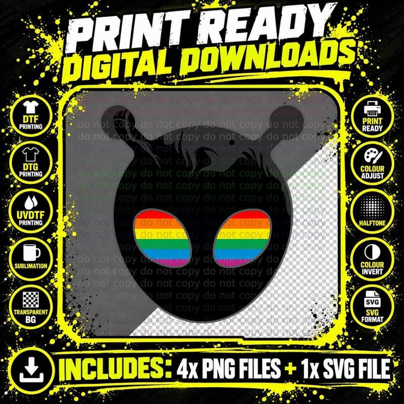 Gay Alien LGBTQ Rainbow T-Shirt Png SVG Digital Bundle