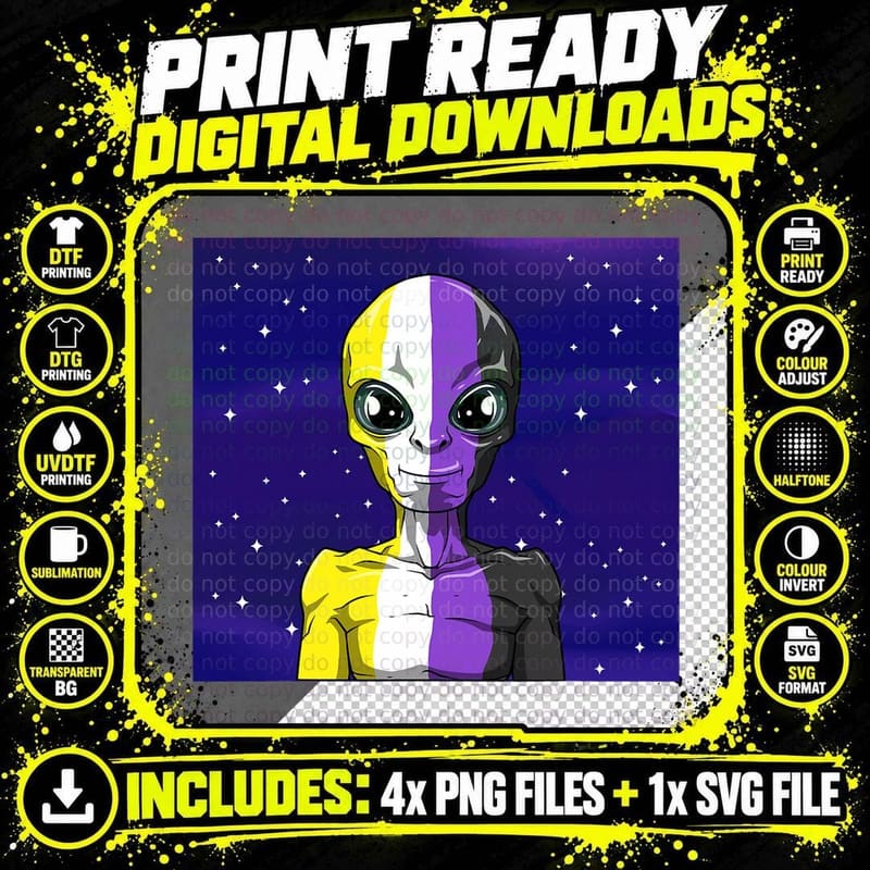 Non Binary Alien - Enby LGBTQ and Genderqueer Alien Png SVG Digital Bundle