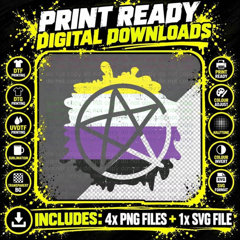 Pentagram Satanic Goth LGBTQ Non-Binary Flag Genderqueer Png SVG Digital Bundle