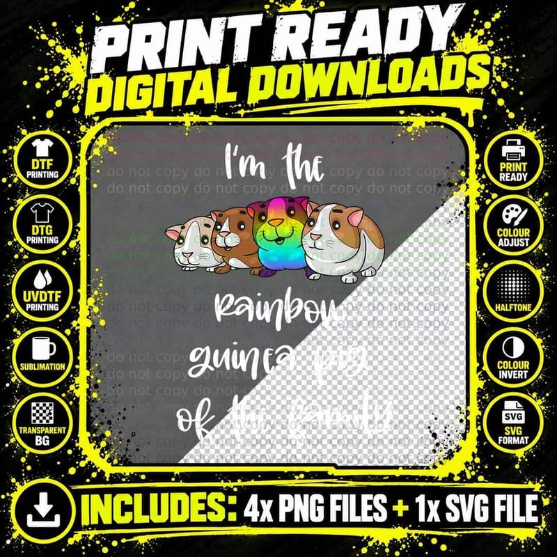 Rainbow Guinea Pig of the Family LGBTQ Colorful Pig Png SVG Digital Bundle